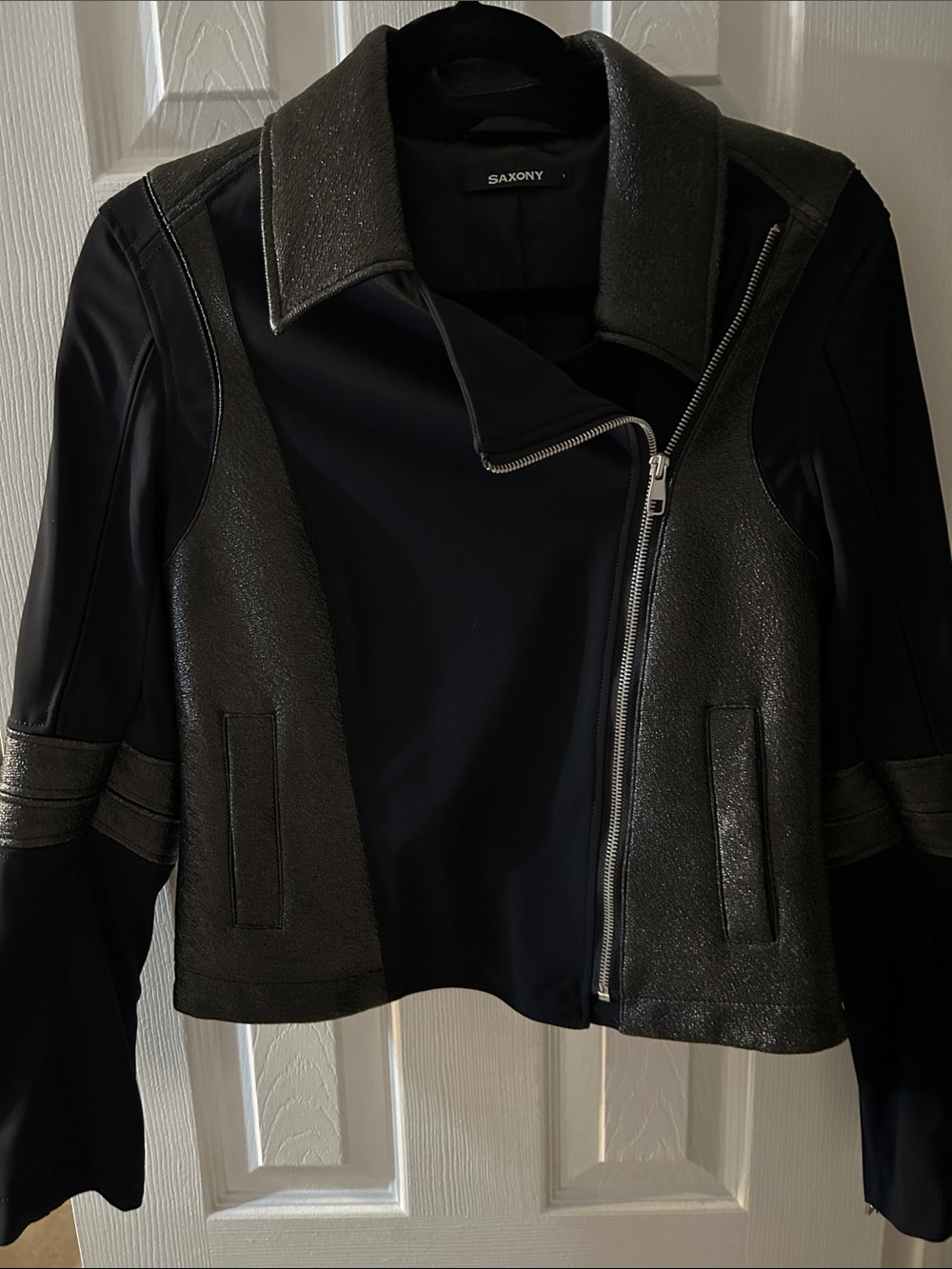 Saxony- Women's Black Mixed Media Jacket 2 piece